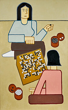 Black to Play, 2023, oil on linen, 48 x 30 inches