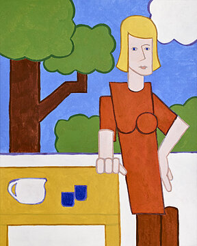 Hostess, 2022, egg tempera on paper, 11 3⁄4 x 9 1⁄2 inches