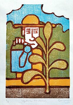 Vegetable Gardener, 2023, mokuhanga, edition of 8, 6 x 4 inches